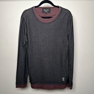 Kill City Tri-Blend Black Maroon Double Layered‎ Long Sleeve Tee Mens S